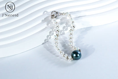 11-12mm Tahitian Pearl & 3-4mm Aurora Freshwater Pearl Double Strand Bracelet, S925 Sterling Silver Clasp, Elegant Bridal & Daily Jewelry Gift for Women