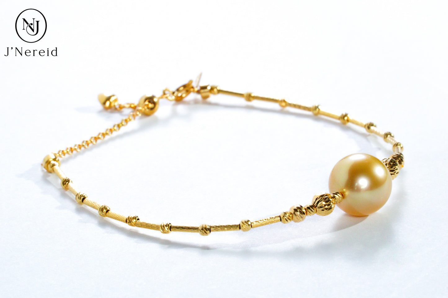 10-11mm Round South Sea Golden Pearl Adjustable Bracelet, S925 Sterling Silver Twist Bangle with Extension Chain, Minimalist "Pineapple Ball" Design, Adjustable 5.9"+1.18" Extender，Hypoallergenic Jewelry for Women