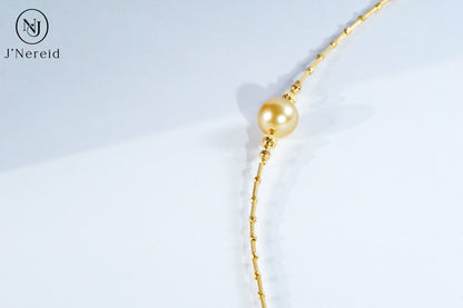 10-11mm Round South Sea Golden Pearl Adjustable Bracelet, S925 Sterling Silver Twist Bangle with Extension Chain, Minimalist "Pineapple Ball" Design, Adjustable 5.9"+1.18" Extender，Hypoallergenic Jewelry for Women
