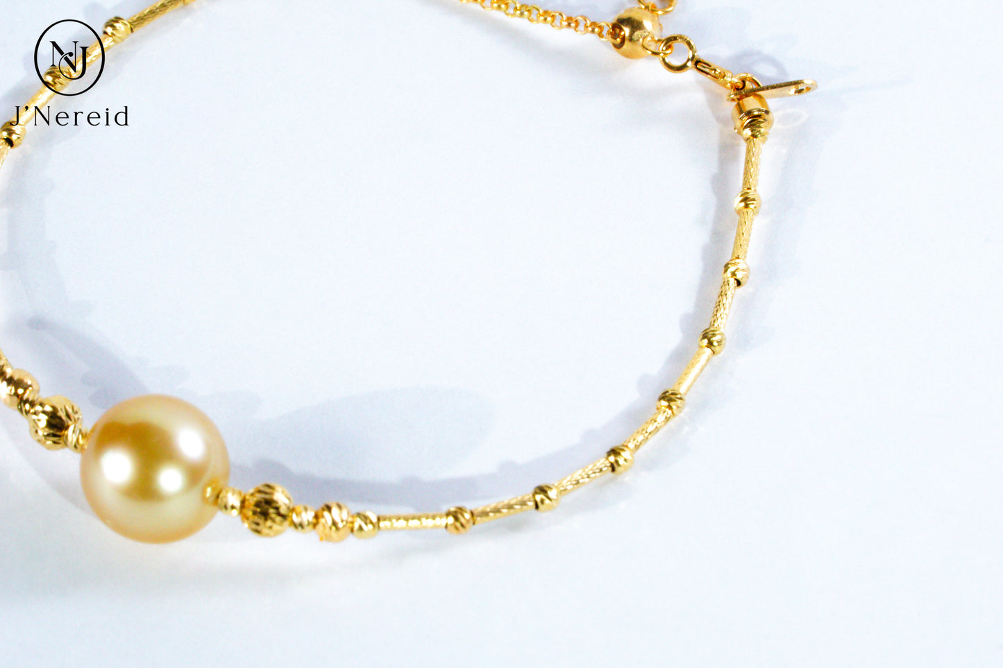 10-11mm Round South Sea Golden Pearl Adjustable Bracelet, S925 Sterling Silver Twist Bangle with Extension Chain, Minimalist "Pineapple Ball" Design, Adjustable 5.9"+1.18" Extender，Hypoallergenic Jewelry for Women