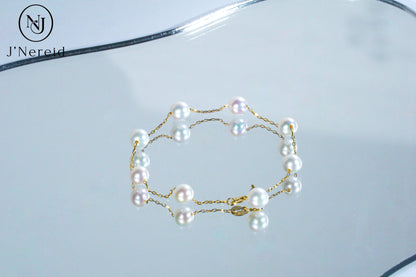 6-7mm Aurora Freshwater Pearl "Starlight" Bracelet, S925 Sterling Silver Chain, Delicate Dainty "Starburst" Style, Elegant & Fairycore Jewelry for Women