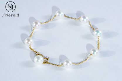 6-7mm Aurora Freshwater Pearl "Starlight" Bracelet, S925 Sterling Silver Chain, Delicate Dainty "Starburst" Style, Elegant & Fairycore Jewelry for Women