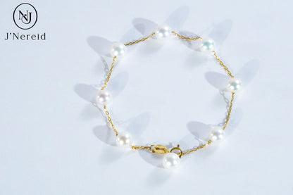 6-7mm Aurora Freshwater Pearl "Starlight" Bracelet, S925 Sterling Silver Chain, Delicate Dainty "Starburst" Style, Elegant & Fairycore Jewelry for Women