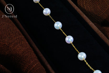 6-7mm Aurora Freshwater Pearl "Starlight" Bracelet, S925 Sterling Silver Chain, Delicate Dainty "Starburst" Style, Elegant & Fairycore Jewelry for Women