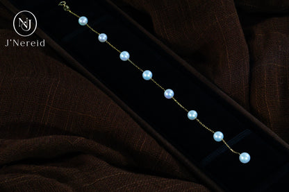 6-7mm Aurora Freshwater Pearl "Starlight" Bracelet, S925 Sterling Silver Chain, Delicate Dainty "Starburst" Style, Elegant & Fairycore Jewelry for Women