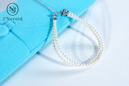 Double Strand Aurora Freshwater Pearl Adjustable Bracelet | 3-4mm Round Pearls, S925 Silver Clasp, Adjustable 6.5"+1.77" Extender