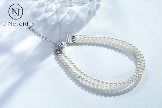 Double Strand Aurora Freshwater Pearl Adjustable Bracelet | 3-4mm Round Pearls, S925 Silver Clasp, Adjustable 6.5"+1.77" Extender