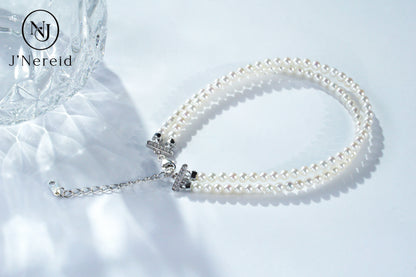 Double Strand Aurora Freshwater Pearl Adjustable Bracelet | 3-4mm Round Pearls, S925 Silver Clasp, Adjustable 6.5"+1.77" Extender