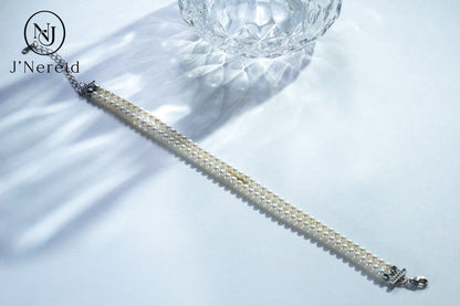 Double Strand Aurora Freshwater Pearl Adjustable Bracelet | 3-4mm Round Pearls, S925 Silver Clasp, Adjustable 6.5"+1.77" Extender