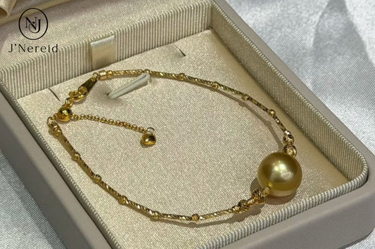 10-11mm Round South Sea Golden Pearl Adjustable Bracelet, S925 Sterling Silver Twist Bangle with Extension Chain, Minimalist "Pineapple Ball" Design, Adjustable 5.9"+1.18" Extender，Hypoallergenic Jewelry for Women