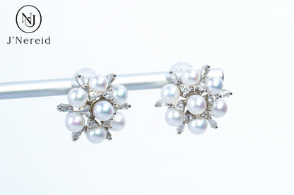 Aurora Freshwater Pearl Snowflake Stud Earrings | 3.5-4mm, S925 Sterling Silver, Minimalist Elegant Design