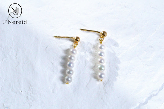 S925 Sterling Silver Freshwater Pearl Linear Drop Earrings, Dainty 5-Pearl Dangle Earrings for Women, Minimalist Elegant Jewelry
