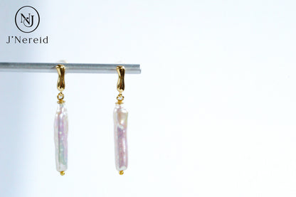 S925 Sterling Silver Toothpick Baroque Freshwater Pearl Drop Earrings, Unique Irregular Long Pearl Dangle Earrings for Women, Modern Statement Jewelry