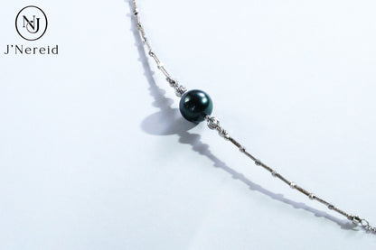 Tahitian Pearl Bangle Bracelet, 10-11mm Dark Green Round Pearl with S925 Silver Pineapple Ball Adjustable Chain,5.91" + 1.18" Extender