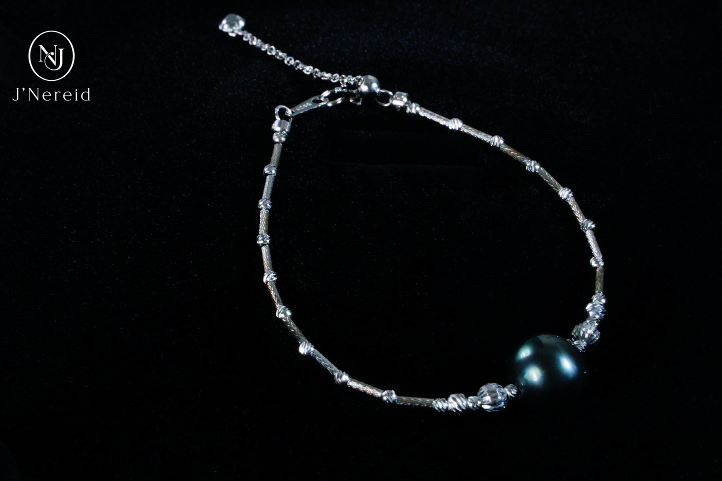 Tahitian Pearl Bangle Bracelet, 10-11mm Dark Green Round Pearl with S925 Silver Pineapple Ball Adjustable Chain,5.91" + 1.18" Extender