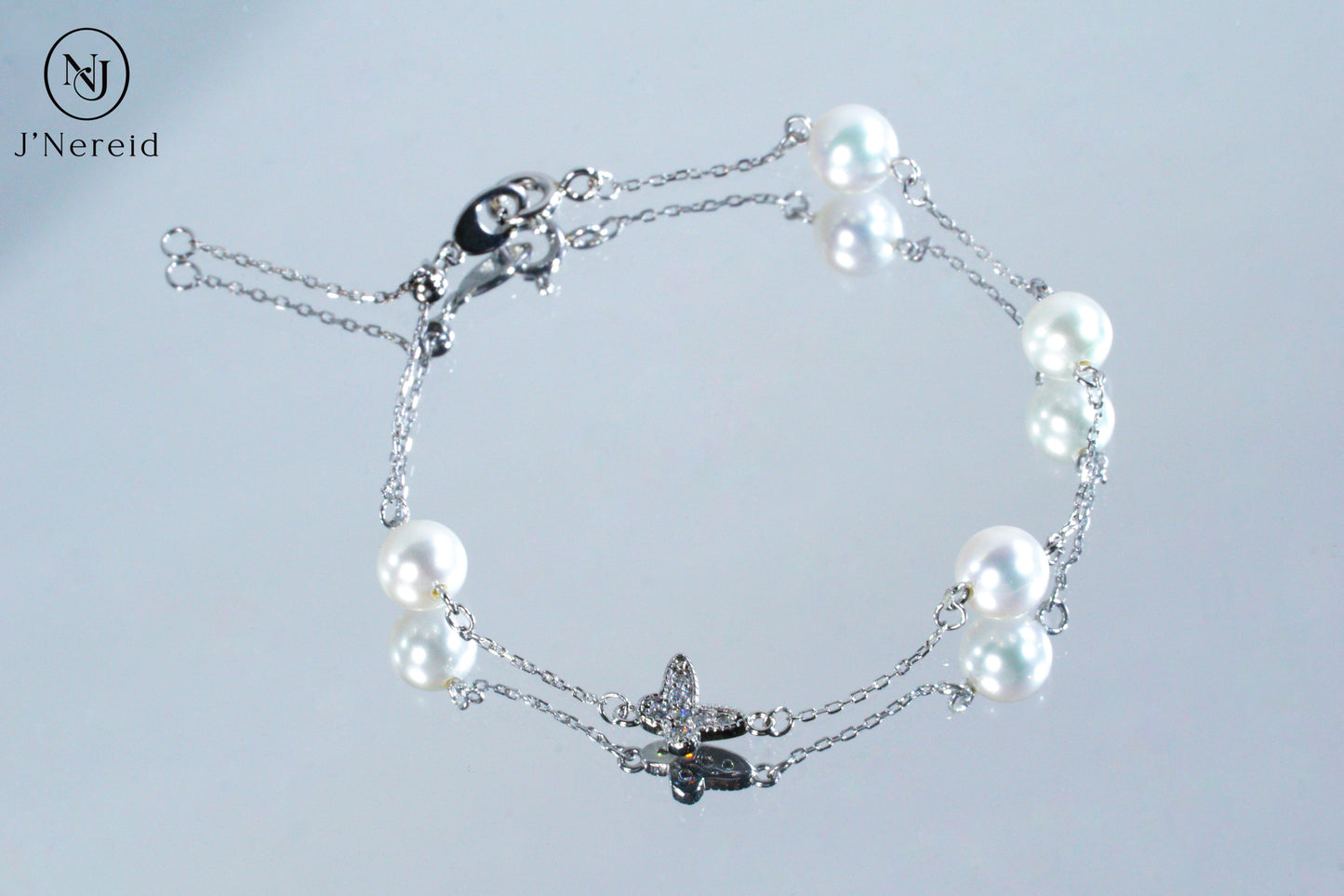S925 Silver Butterfly Charm Aurora Round Freshwater Pearl Bracelet, 6-7mm Lustrous Pearls, Fairy Style Dainty Chain Adjustable Bracelet for Women