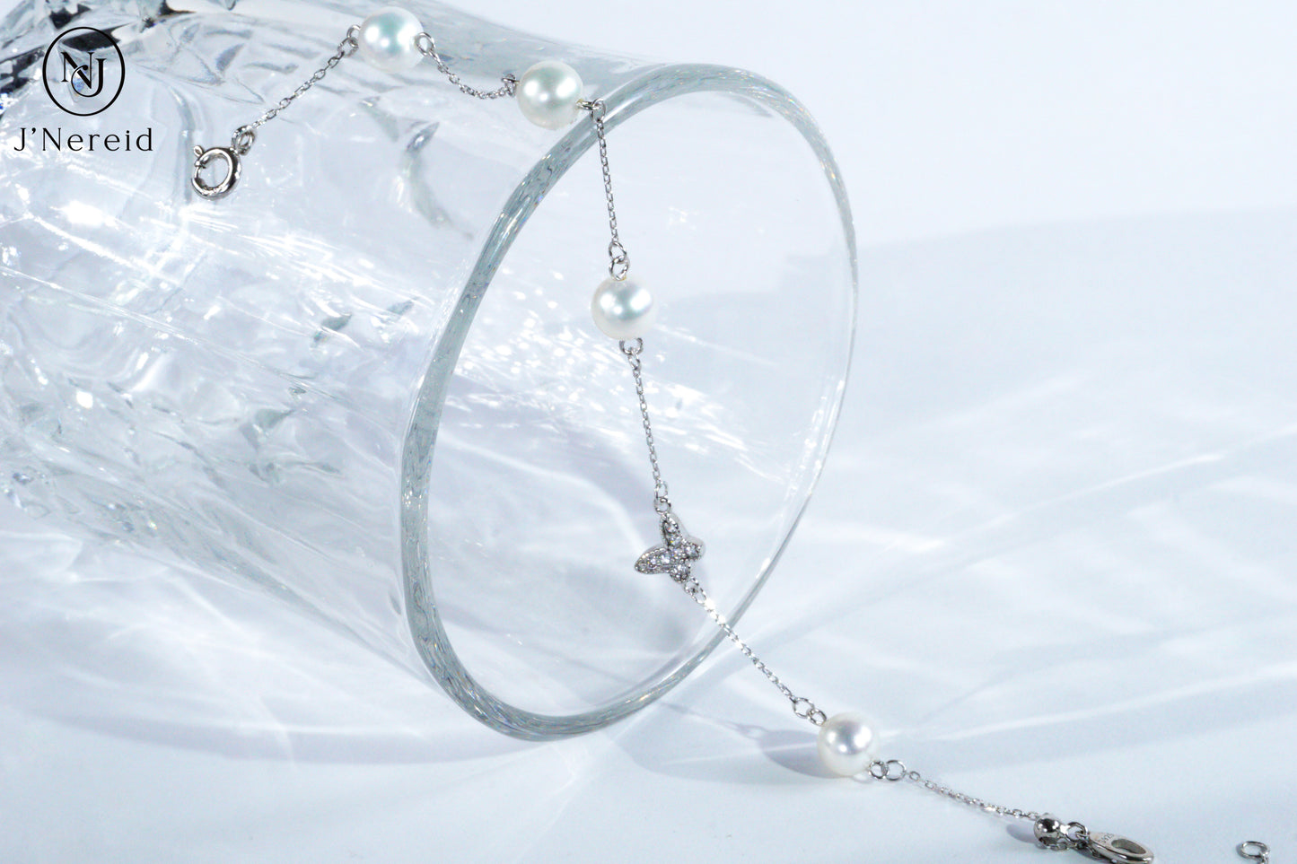 S925 Silver Butterfly Charm Aurora Round Freshwater Pearl Bracelet, 6-7mm Lustrous Pearls, Fairy Style Dainty Chain Adjustable Bracelet for Women