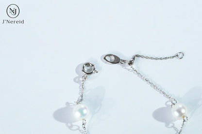 S925 Silver Butterfly Charm Aurora Round Freshwater Pearl Bracelet, 6-7mm Lustrous Pearls, Fairy Style Dainty Chain Adjustable Bracelet for Women