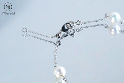 S925 Silver Butterfly Charm Aurora Round Freshwater Pearl Bracelet, 6-7mm Lustrous Pearls, Fairy Style Dainty Chain Adjustable Bracelet for Women