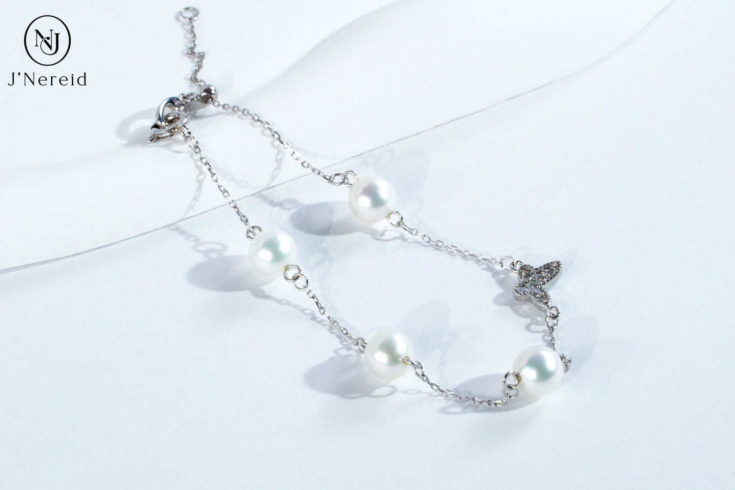 S925 Silver Butterfly Charm Aurora Round Freshwater Pearl Bracelet, 6-7mm Lustrous Pearls, Fairy Style Dainty Chain Adjustable Bracelet for Women