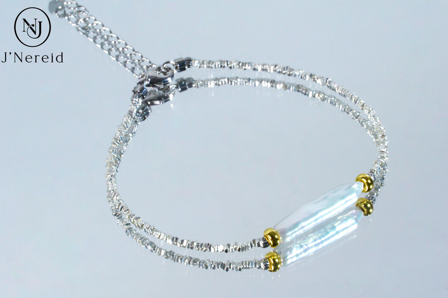 S925 Silver Sparkling Chip Bead Bracelet with Iridescent Freshwater Stick Pearl, Adjustable Fairycore Chain Bracelet for Women