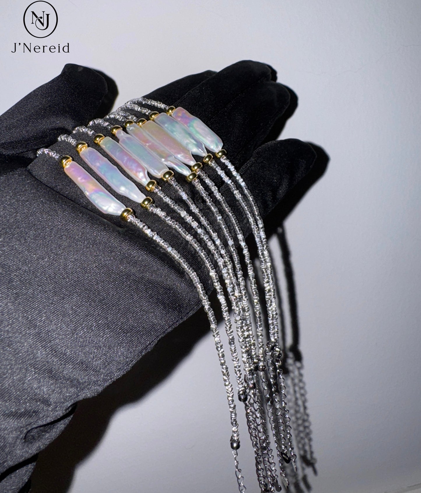 S925 Silver Sparkling Chip Bead Bracelet with Iridescent Freshwater Stick Pearl, Adjustable Fairycore Chain Bracelet for Women
