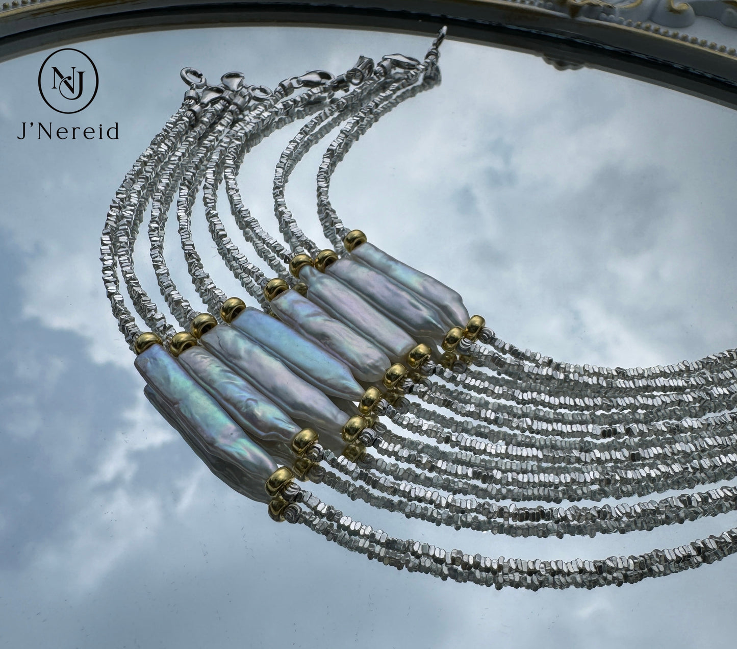 S925 Silver Sparkling Chip Bead Bracelet with Iridescent Freshwater Stick Pearl, Adjustable Fairycore Chain Bracelet for Women