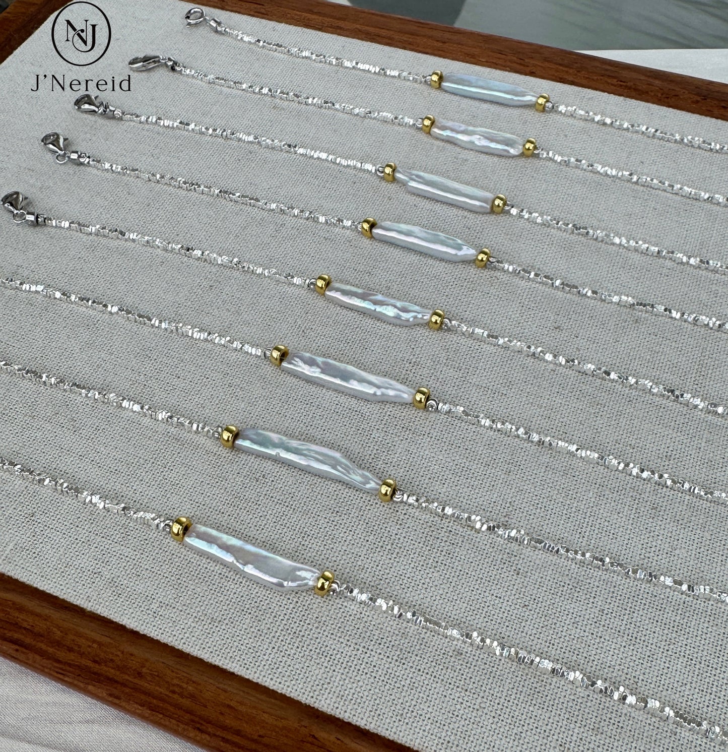 S925 Silver Sparkling Chip Bead Bracelet with Iridescent Freshwater Stick Pearl, Adjustable Fairycore Chain Bracelet for Women