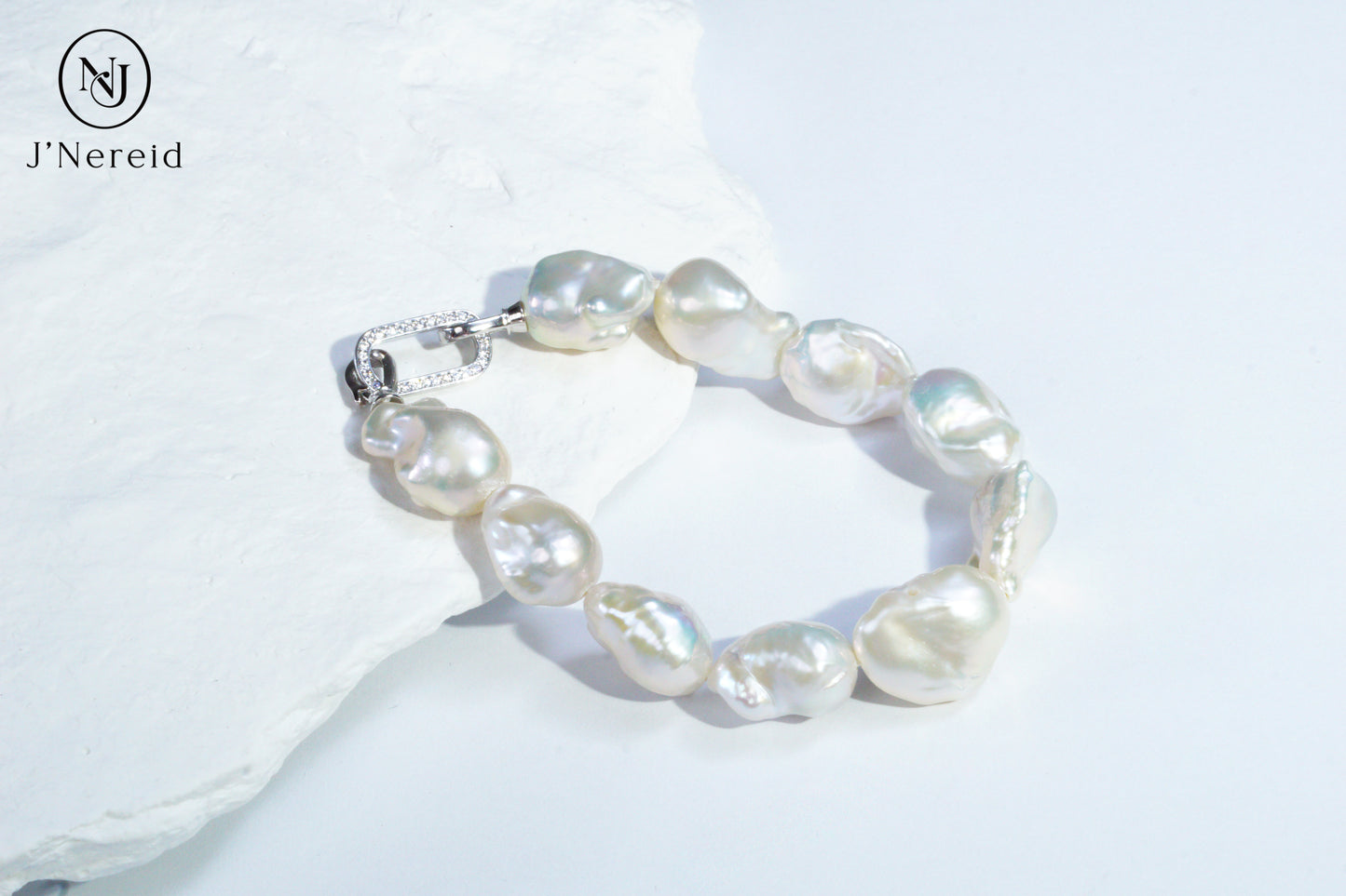 Aurora Iridescent Small-sized Slightly Flawed  Baroque Freshwater Pearl Bracelet (14-17mm) with S925 Silver Clasp