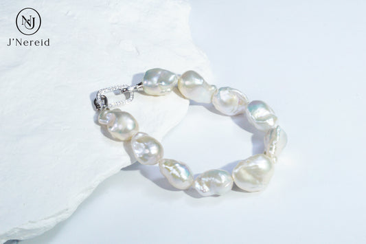 Aurora Iridescent Small-sized Slightly Flawed  Baroque Freshwater Pearl Bracelet (14-17mm) with S925 Silver Clasp