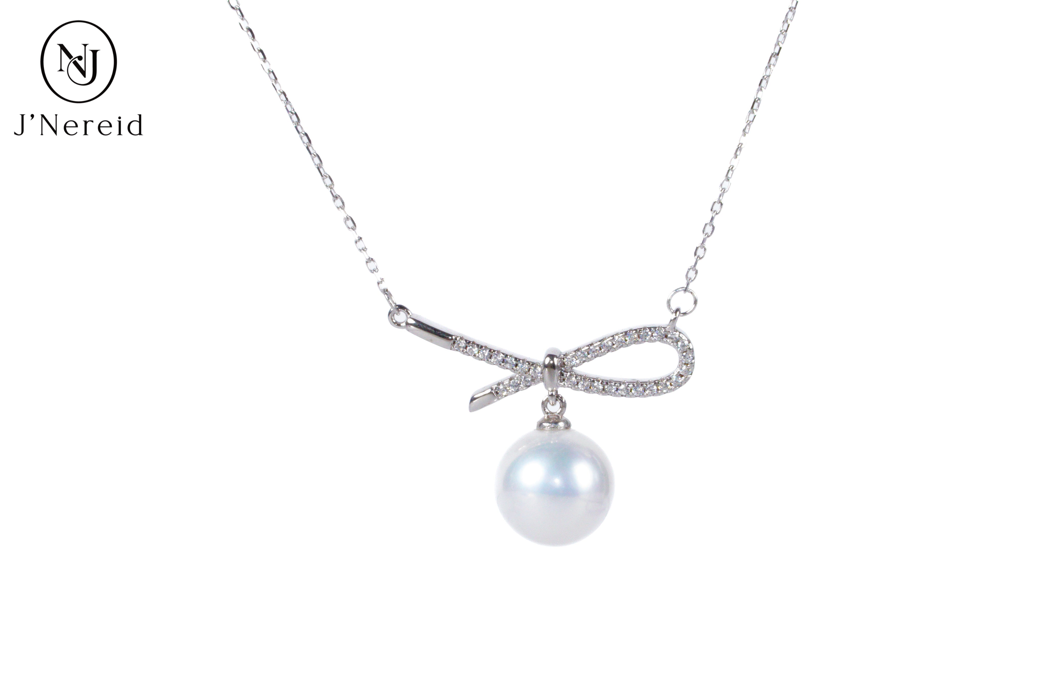 Delicate Bow Knot Pearl Pendant Necklace | Premium 10-11mm Aurora Freshwater Pearl, S925 Silver & Cubic Zirconia