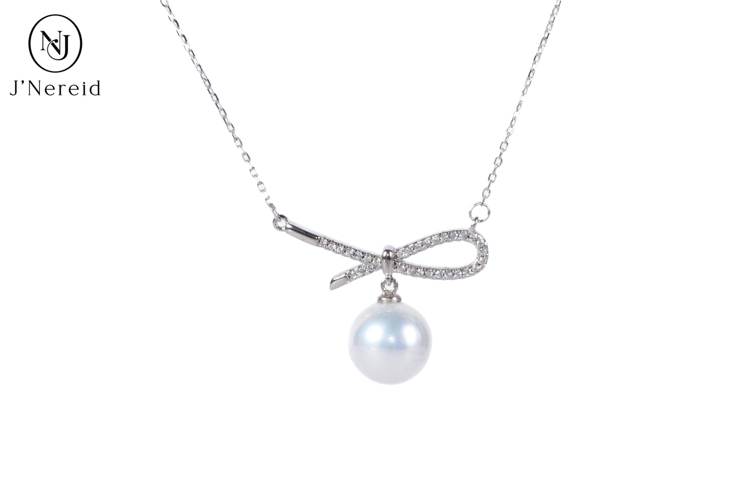 Delicate Bow Knot Pearl Pendant Necklace | Premium 10-11mm Aurora Freshwater Pearl, S925 Silver & Cubic Zirconia