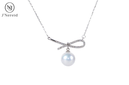 Delicate Bow Knot Pearl Pendant Necklace | Premium 10-11mm Aurora Freshwater Pearl, S925 Silver & Cubic Zirconia
