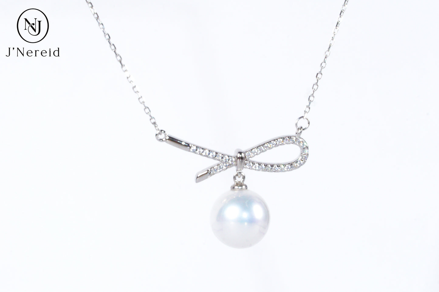 Delicate Bow Knot Pearl Pendant Necklace | Premium 10-11mm Aurora Freshwater Pearl, S925 Silver & Cubic Zirconia