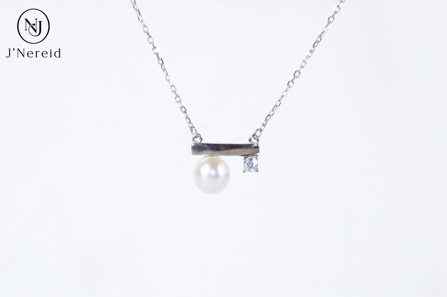 Minimalist Balance Bar Aurora Freshwater Pearl Pendant Necklace, 6-7mm High-Luster Pearl, S925 Silver with Sparkling CZ