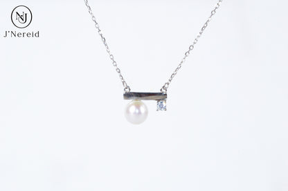 Minimalist Balance Bar Aurora Freshwater Pearl Pendant Necklace, 6-7mm High-Luster Pearl, S925 Silver with Sparkling CZ