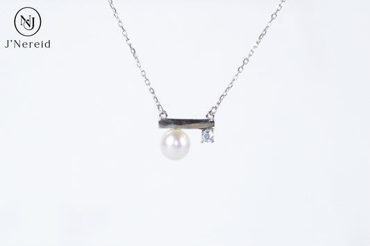 Minimalist Balance Bar Aurora Freshwater Pearl Pendant Necklace, 6-7mm High-Luster Pearl, S925 Silver with Sparkling CZ