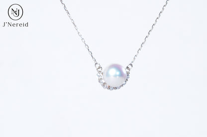 Aurora Freshwater Pearl Half-Halo Necklace, 8-9mm Lustrous Pearl, S925 Silver with Cubic Zirconia Accents