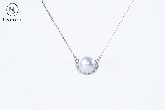 Aurora Freshwater Pearl Half-Halo Necklace, 8-9mm Lustrous Pearl, S925 Silver with Cubic Zirconia Accents