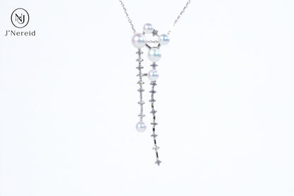 Shooting Star Aurora Pearl Drop Necklace, Graduated 4-6mm Freshwater Pearls, Hypoallergenic S925 Silver