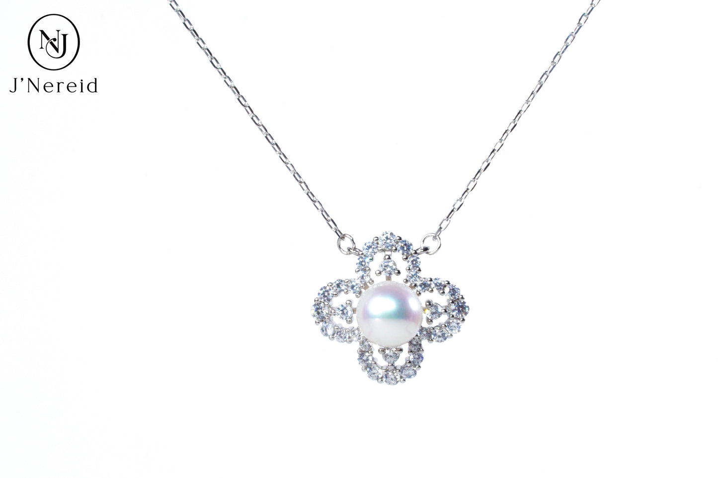 Elegant Four-Leaf Clover Aurora Pearl Necklace, 7-8mm High-Luster Freshwater Pearl, S925 Silver with Sparkling CZ