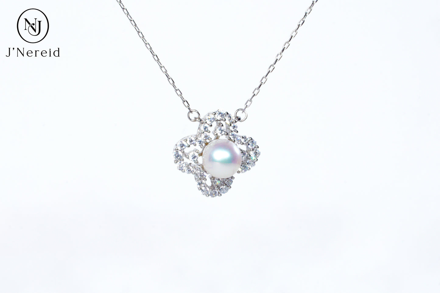 Elegant Four-Leaf Clover Aurora Pearl Necklace, 7-8mm High-Luster Freshwater Pearl, S925 Silver with Sparkling CZ