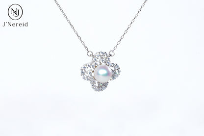 Elegant Four-Leaf Clover Aurora Pearl Necklace, 7-8mm High-Luster Freshwater Pearl, S925 Silver with Sparkling CZ