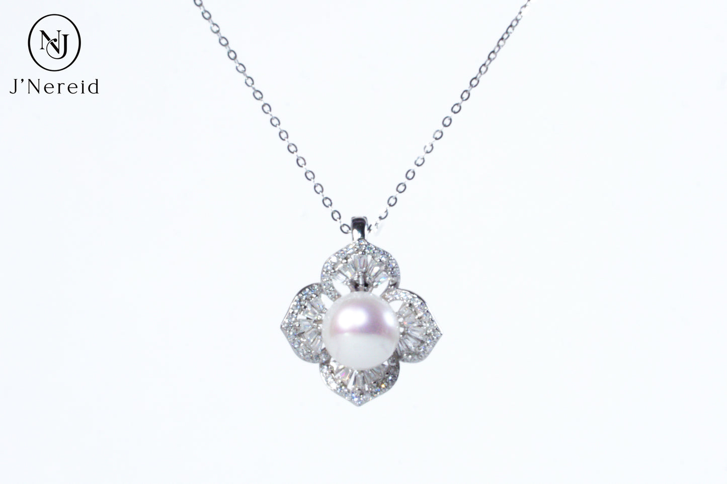 Luxury Ornate Floral Aurora Freshwater Pearl Necklace | 9-10mm Pearl, S925 Silver with Sparkling Zircon