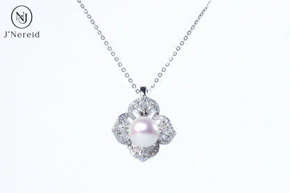 Luxury Ornate Floral Aurora Freshwater Pearl Necklace | 9-10mm Pearl, S925 Silver with Sparkling Zircon