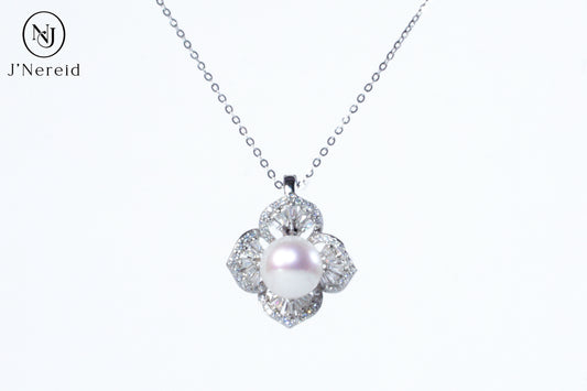 Luxury Ornate Floral Aurora Freshwater Pearl Necklace | 9-10mm Pearl, S925 Silver with Sparkling Zircon