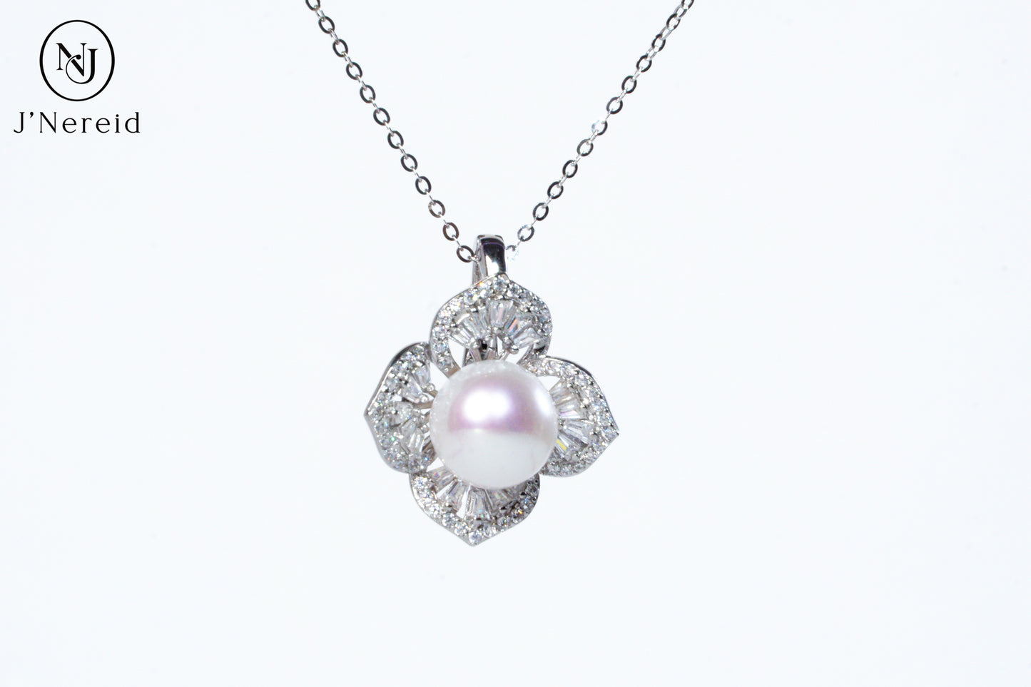 Luxury Ornate Floral Aurora Freshwater Pearl Necklace | 9-10mm Pearl, S925 Silver with Sparkling Zircon