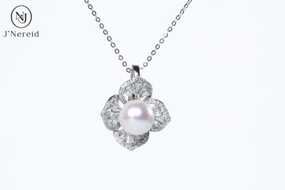 Luxury Ornate Floral Aurora Freshwater Pearl Necklace | 9-10mm Pearl, S925 Silver with Sparkling Zircon