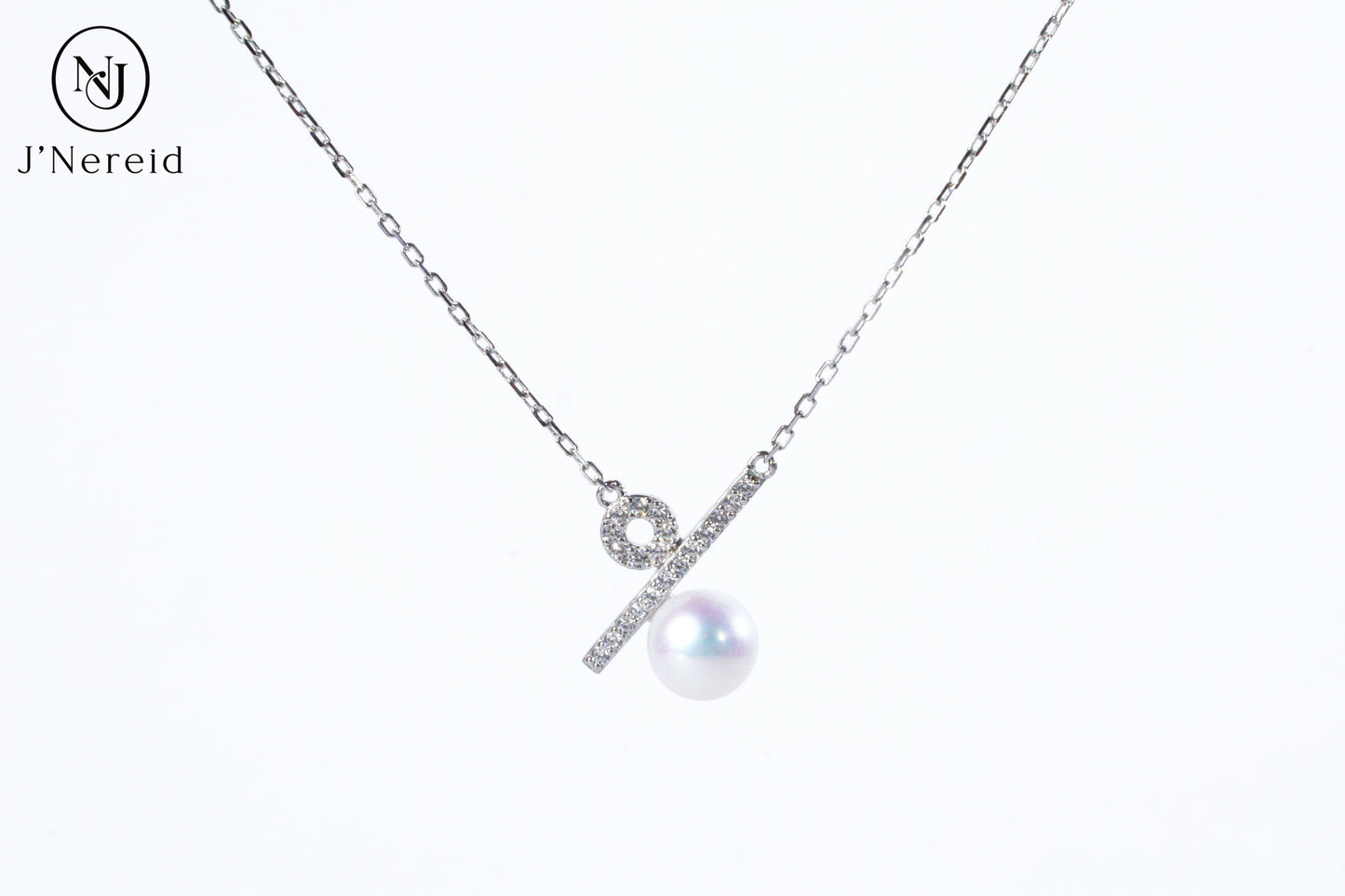 Modern Geometric "%" Pendant Aurora Freshwater Pearl Necklace, 6-7mm High-Luster Pearl, S925 Silver with Sparkling CZ