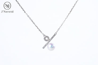 Modern Geometric "%" Pendant Aurora Freshwater Pearl Necklace, 6-7mm High-Luster Pearl, S925 Silver with Sparkling CZ